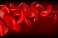Normal red blood cells and sickle cells flow inside in artery
